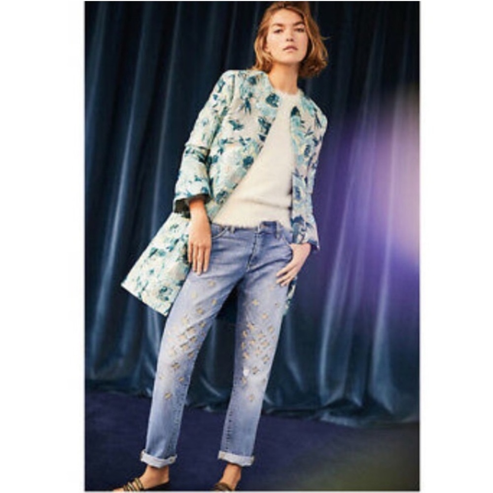 NWT Anthropologie Seen Worn Kept Blue Floral Jacquard Coat Size 6